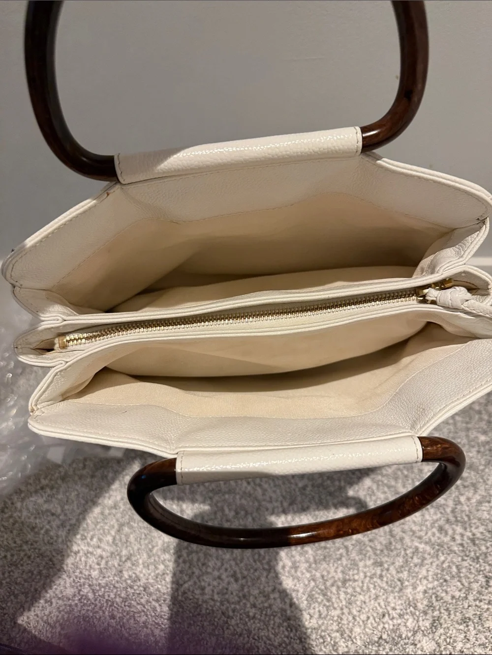 Chanel caviar leather tote with wooden handles